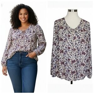 Dress Barn plus size white floral peasant blouse Women's plus size 1X